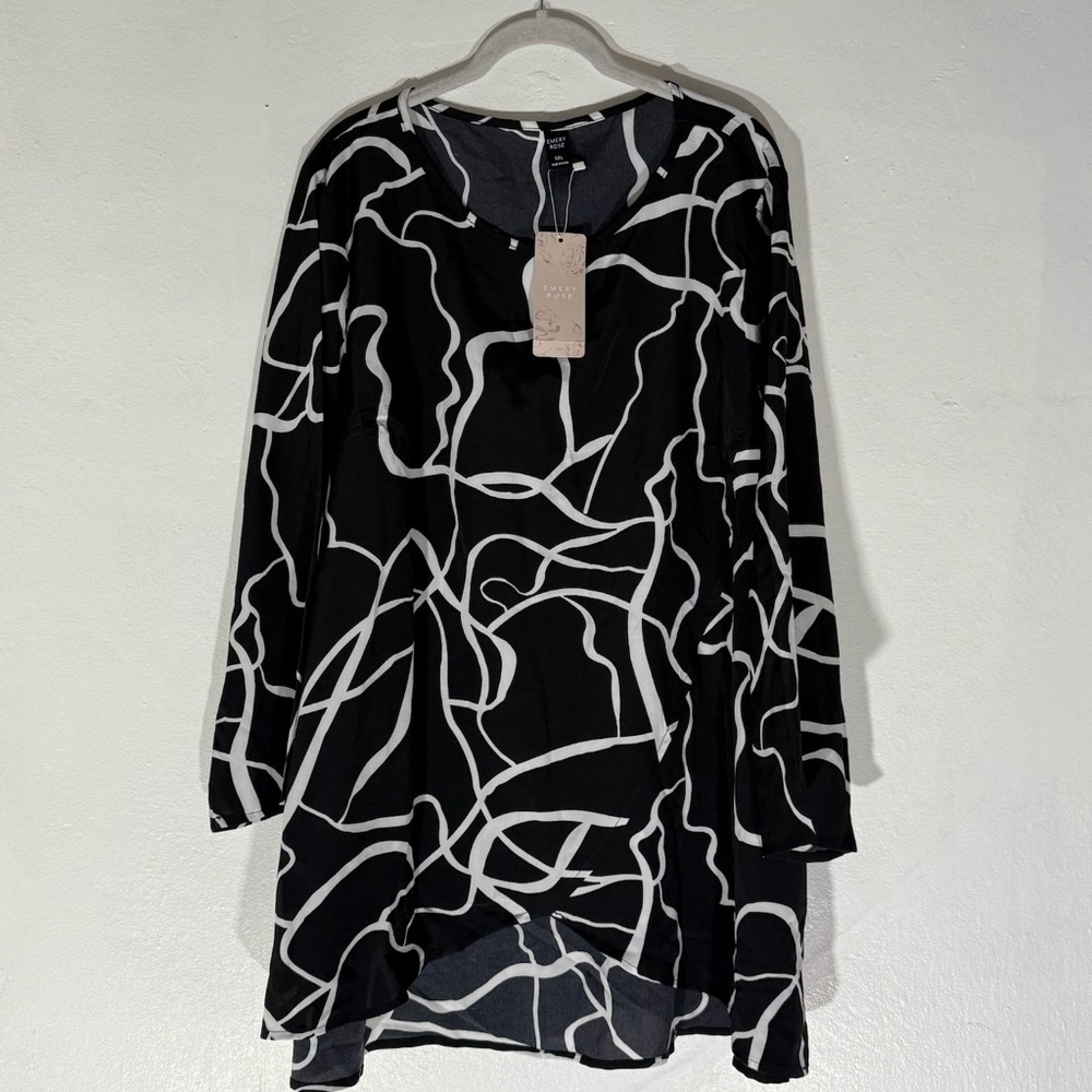 Emery Rose | 5XL | Womens Plus Abstract Black White 2-Piece Set Top Pants | Mode